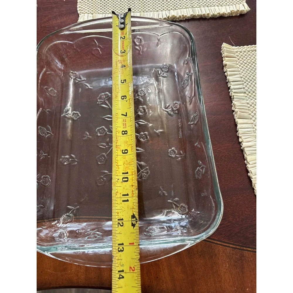 Vintage Clear Glass Floral Embossed Oven Proof Rectangular Baking‎ Dish 13.5in